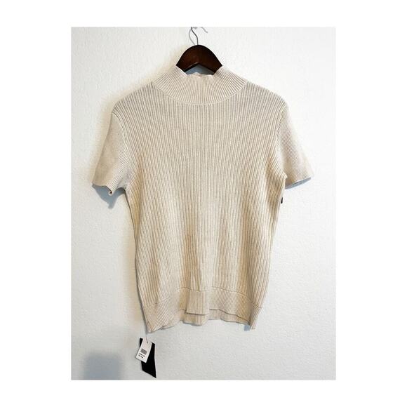 A.P.C. NWT Ribbed Cotton Linen Sweater Tee Knit Short Sleeve Top Cream Large - Picture 2 of 9
